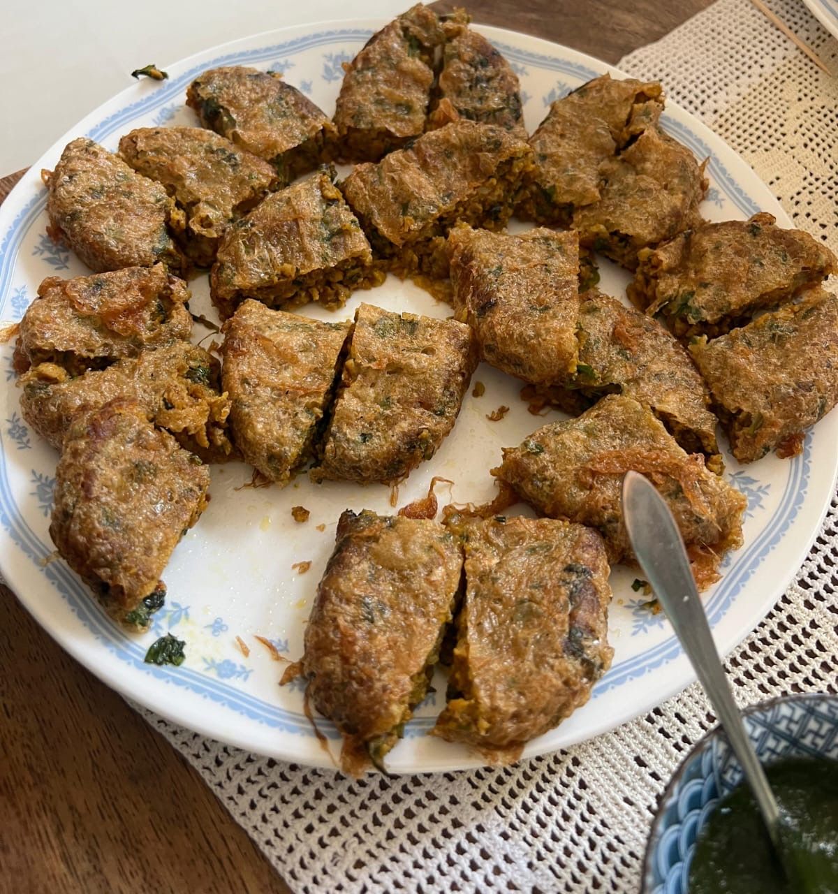 Spiced stuffed rolls, cut to share