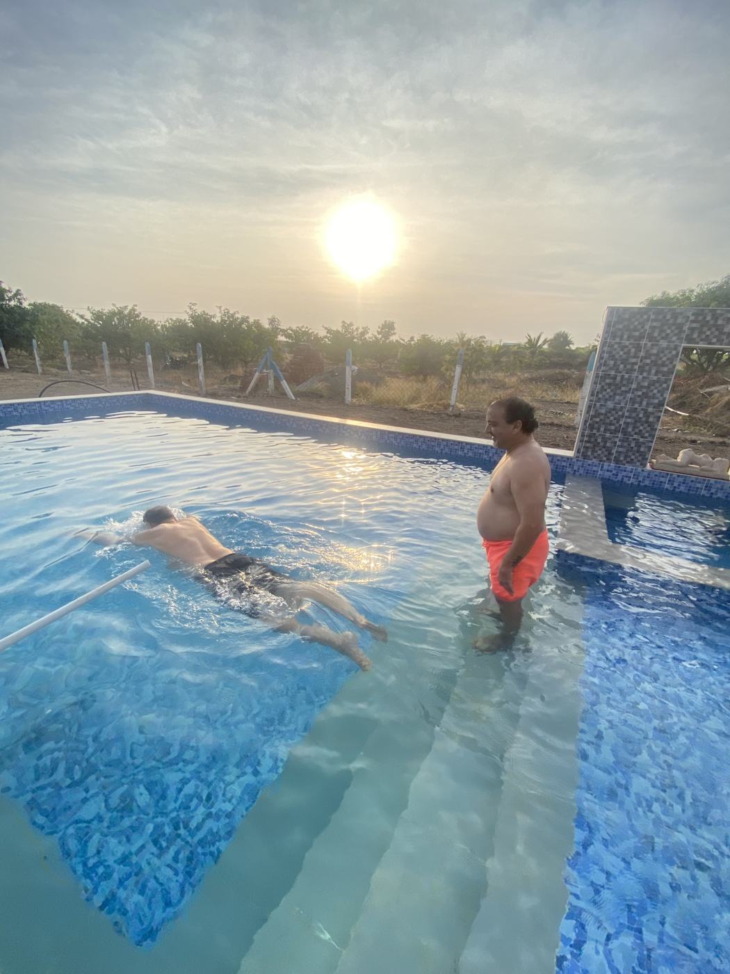Pool swimmer sunset