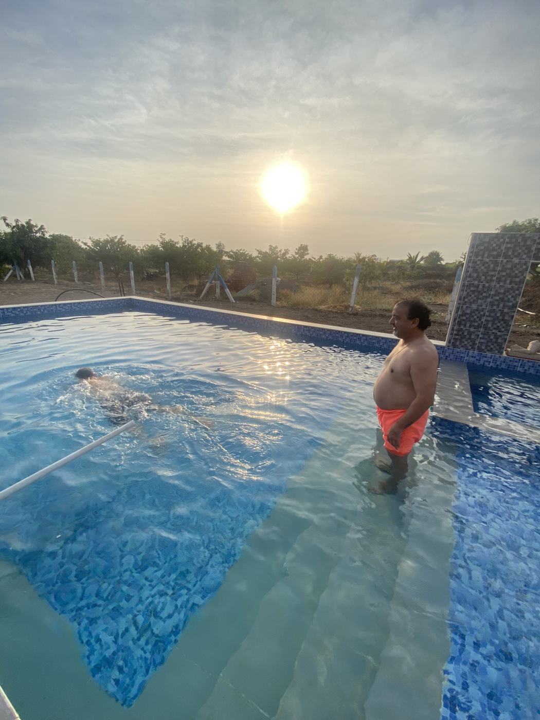 Pool swimmer sunset